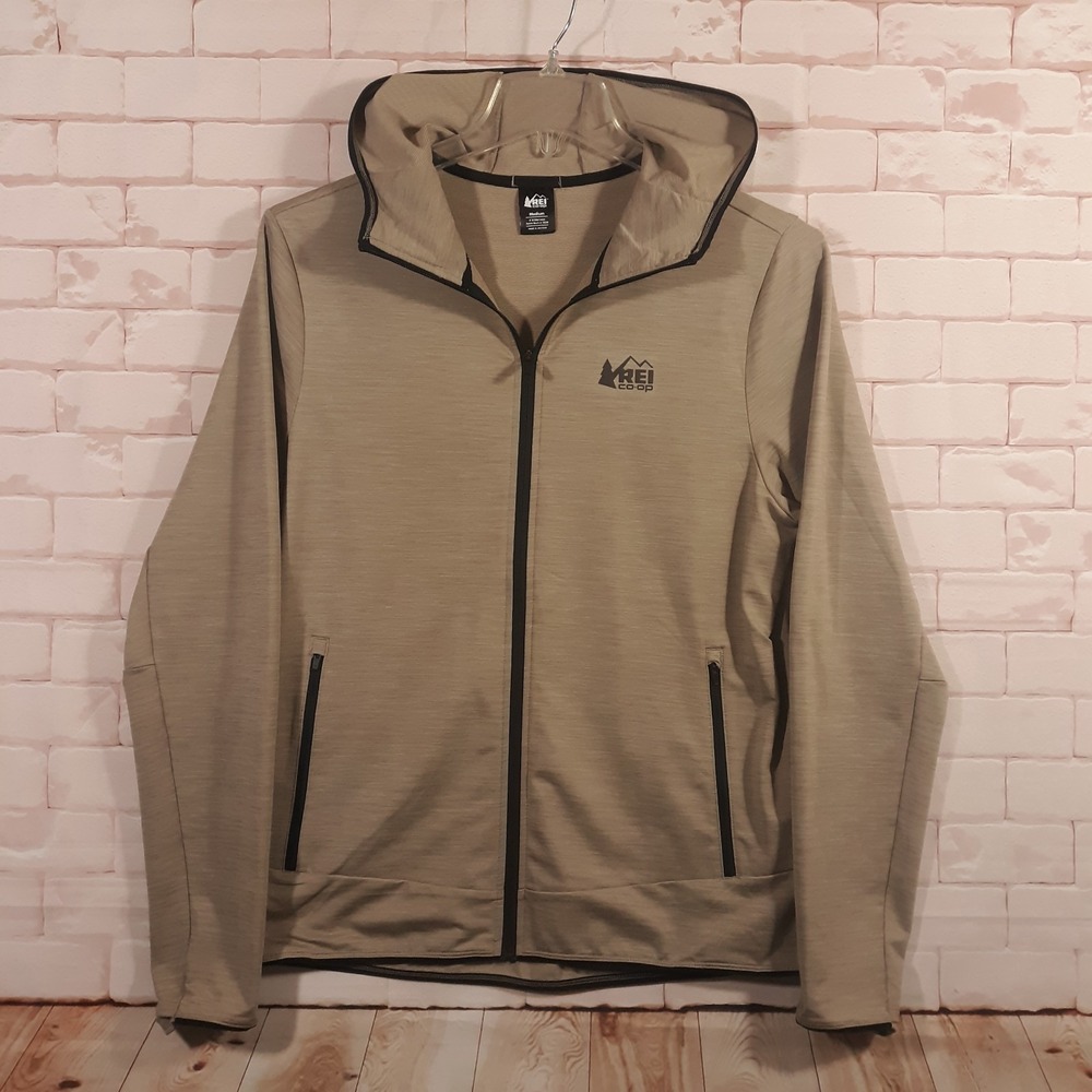 REI Jacket Mens M Full Zip Activewear Athletic Light Brown Outdoor Hiking Travel